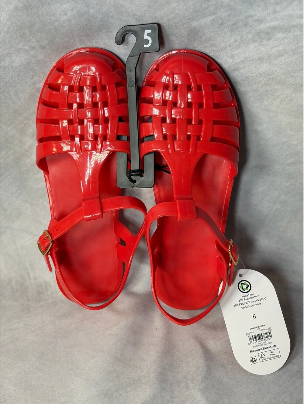 Wonder Nation Girls Red Jelly Fisherman Sandals Floral Sole Size 5 New